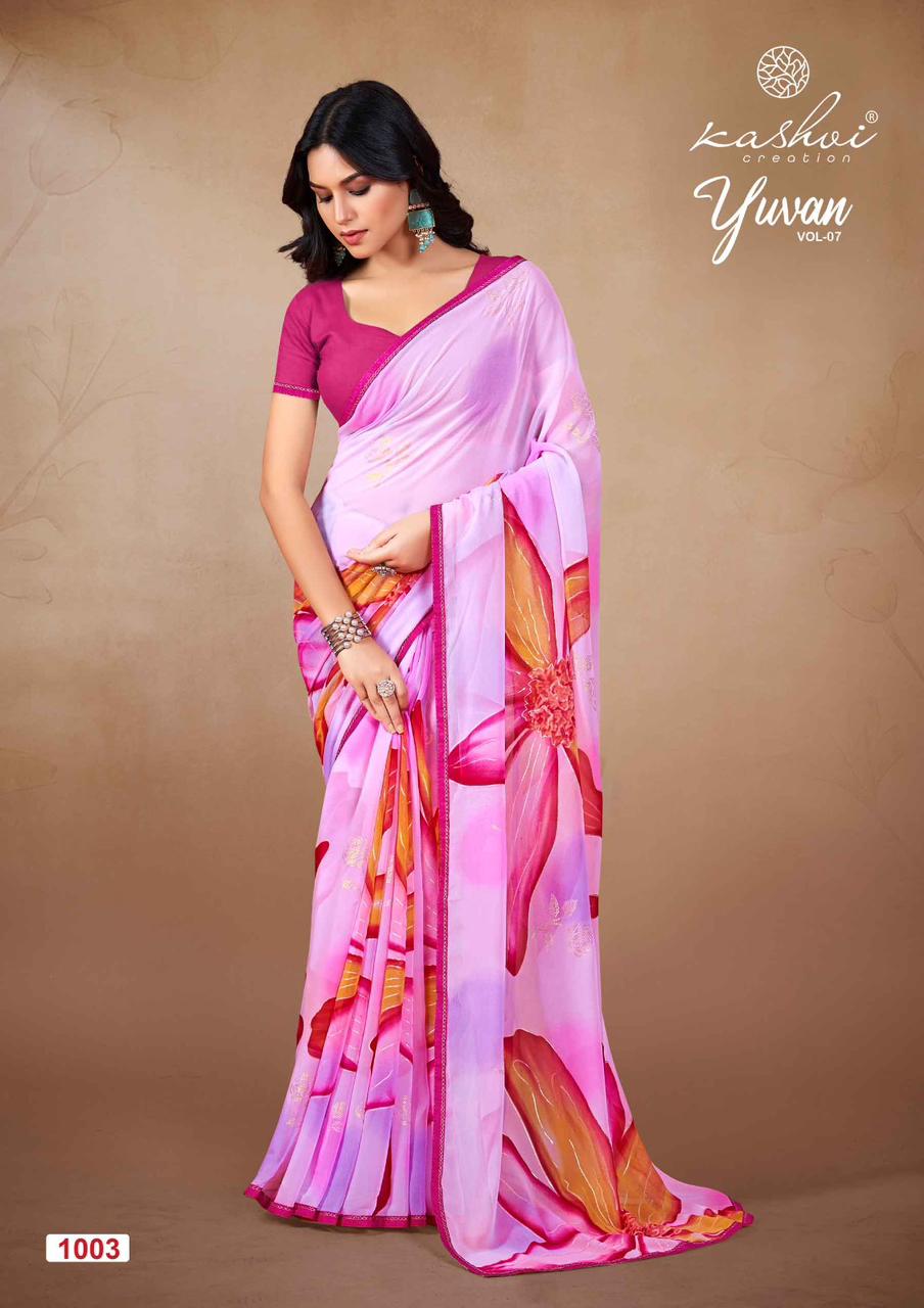 Yuvan Vol 7 By Kashvi Foil Printed Georgette Sarees Wholesale Shop In Surat